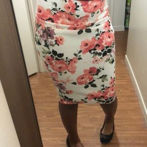 Pink and white floral skirt